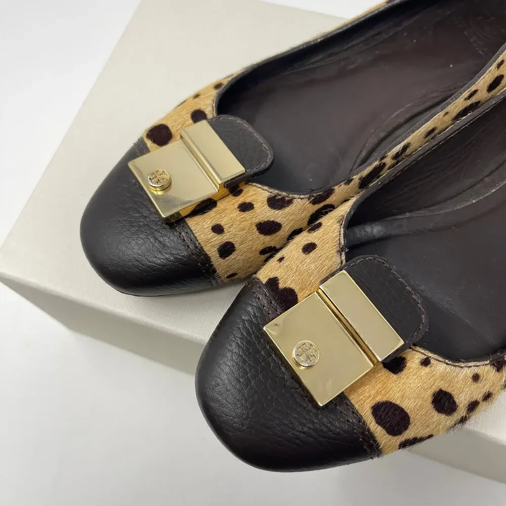 Tory Burch Cheetah Calf Hair Priscilla Leather Flats (7.5)